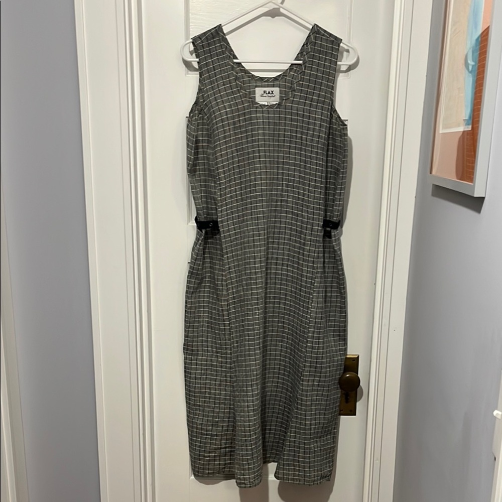 Flax Black and White Linen Tank Dress Sleeveless Scoop Neck